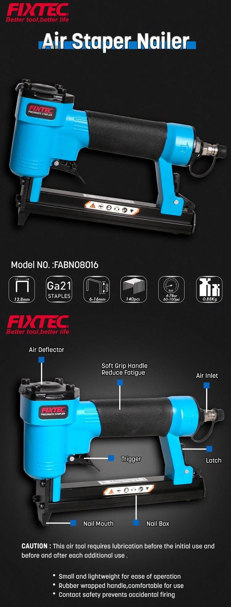 Fixtec Industrial Air Tools Easy-Open Latch-for Quick Pneumatic Air Stapler Nail Gun